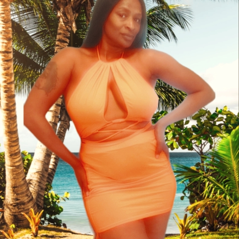 Two Piece Orange Halter Top & Mini Skirt set